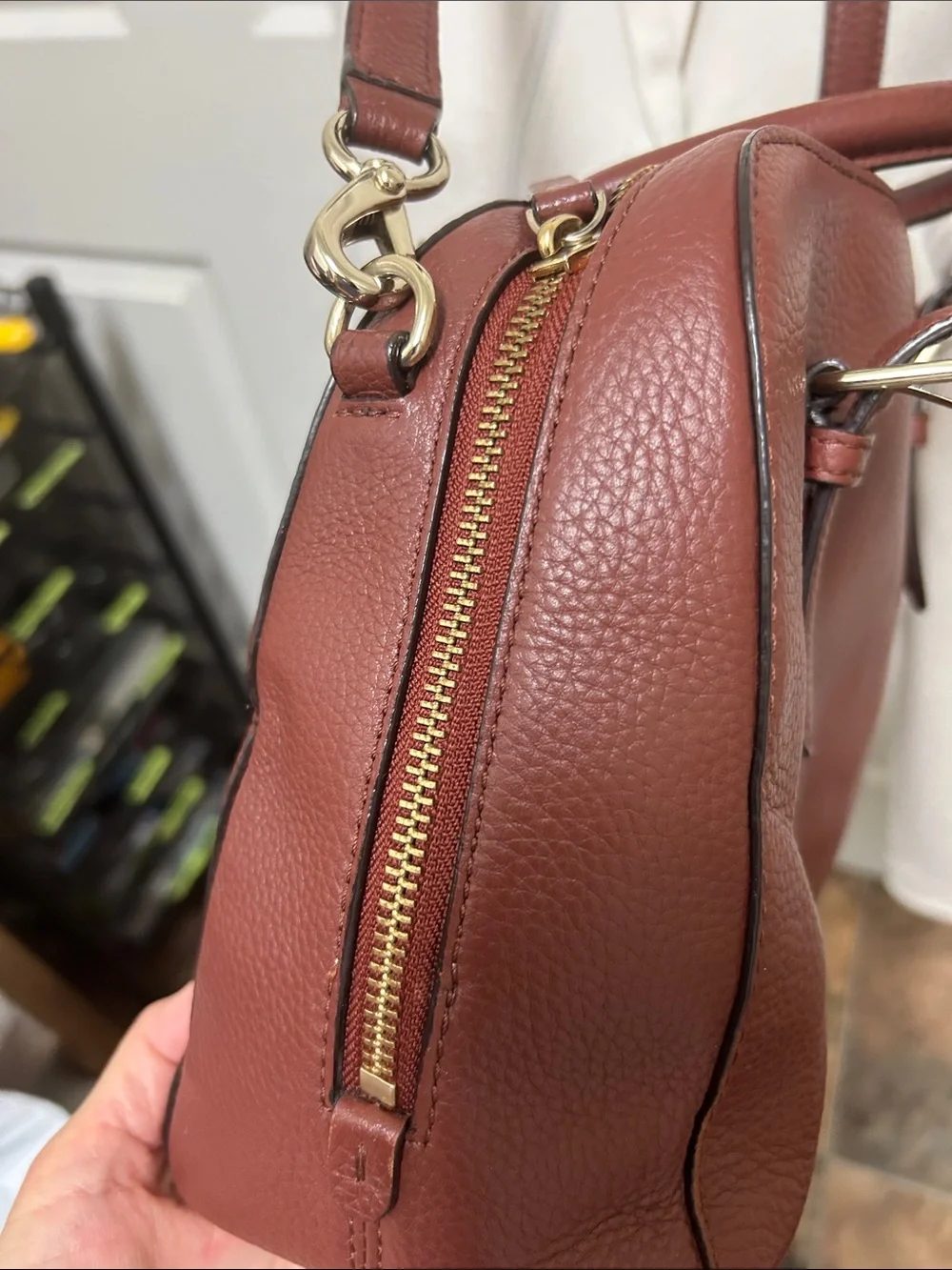 kate spade Pebbled Leather Satchel in Rust